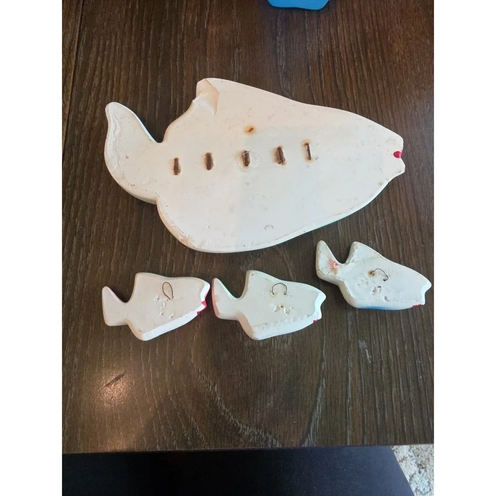 Vintage 1960s Miller Studio Set of 4 Fish Chalkware Wall Art Plaques Decor
